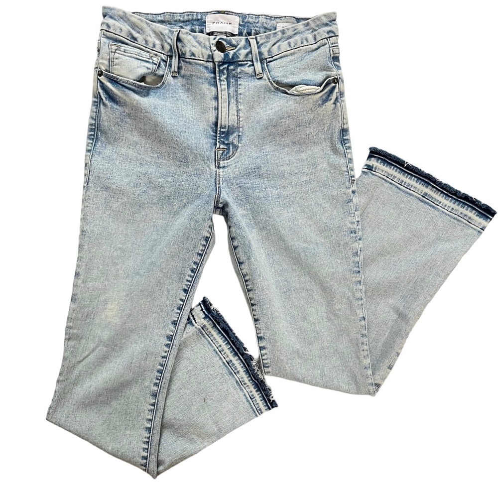 FRAME Blue Acid Wash Le Crop Mini Book Raw Hem Pali Jeans 28